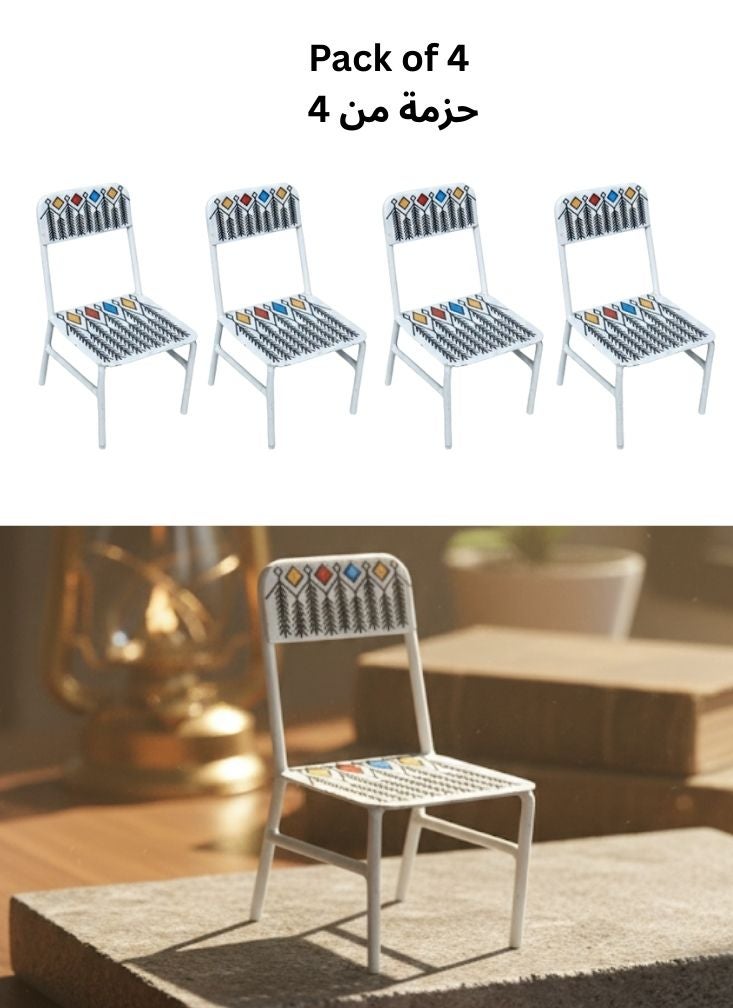 Premium Mini Decorative Metal Chair Set Pack of 4 with Traditional Pattern Dollhouse Furniture - Image 1